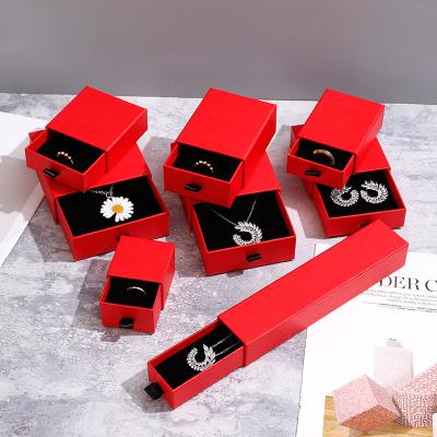 China Ring Packaging Box Custom Logo Cardboard Slide Ring Box Necklace Drawer Jewelry with Foam Wrapping Paper for sale