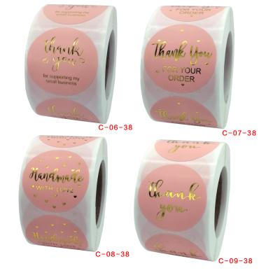 China Hot Sale 500 PCS Waterproof 1.5 Inch Thank You Stickers Rose Gold Printing Self Adhesive Packaging Label Roll Stickers for sale