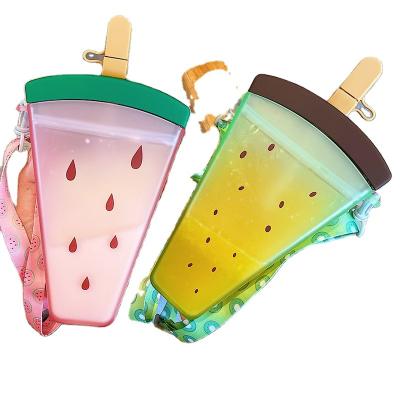 China Hot Selling Cartoon Kids Viable Water Bottle Travel Leakproof Plastic Kids Drink Cute Water Bottle With Straw for sale