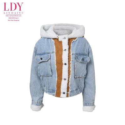 China 2021 Winter New Lambskin Fur Woolen Coat Denim Coat Women's Hooded Cotton Jacket Thick Windproof Jacket for sale