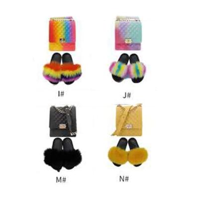 China New High Quality Small Jelly Handbag Set Plush Slippers Freeze Wallet Rainbow Jelly Shoulder Handbag Female Wholesale for sale