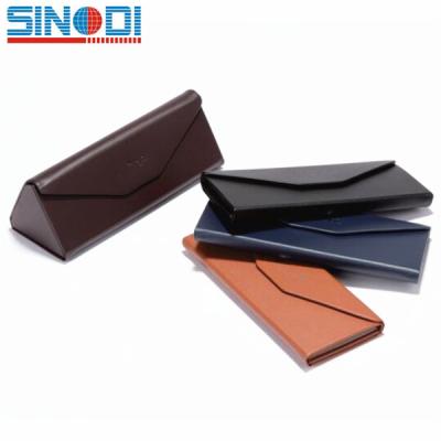 China Hard Foldable Handmade PU Leather Sunglasses Case Glass Folding Case Triangle Case for sale