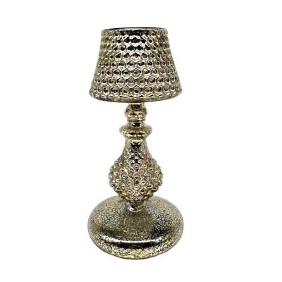 China Simple Double Use Silver And Gold Pillar Glass Candle Holder Glass Candlesticks for sale