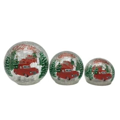 China Christmas ornaments 10/12/15CM Popular cracked glass ball red car snow warm white Led lights Christmas glass ball for sale