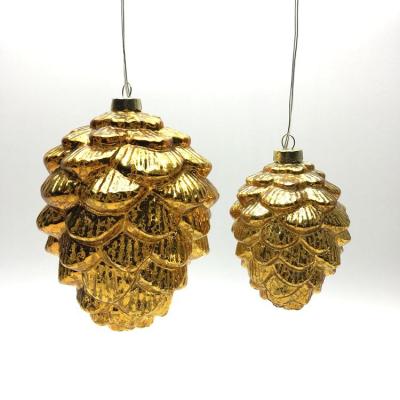 China Christmas Deoration Indoor Outdoor Hanging Christmas Tree Decoration Use Glass Pinecone Ornaments With Led Light for sale