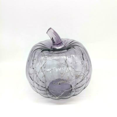 China Simple 2021Halloween Party Supplies CE DIA20X20cm H Smoke Gray Glass Pumpkin Decoration Light for sale