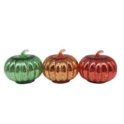 China Celebration Single Party Supplies 3 Set DIA15X14CM H Warm Indoor Orange Glass Pumpkin Light for sale