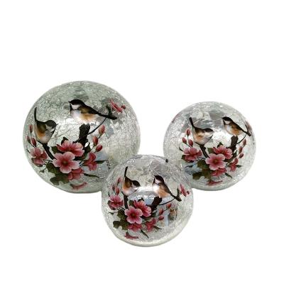 China 2021Home single party 3 Dia10/12/15cm H begonia flower and bird water sticker decorative glassball lights set for sale