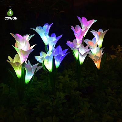 China Garden Lily Flower 600mah Solar Waterproof Colorful Flowers Aritificial Outdoor Flower for sale