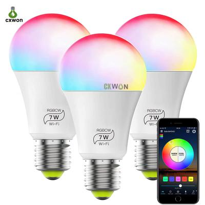 China Smart Home Control RGBW 16million Tooth Phone APP Blue Colors 7W Dimmable Smart A60 LED Light Bulb for sale