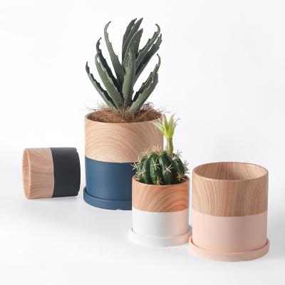 China Factory Wholesale Custom Minimalist Nordic Rustic Ceramic Orchid Cylinder Succulent Flower Pot With Tray for sale