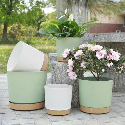 China CLASSIC Round Straight Plastic Balcony Garden Potted Green Flower Pot for sale