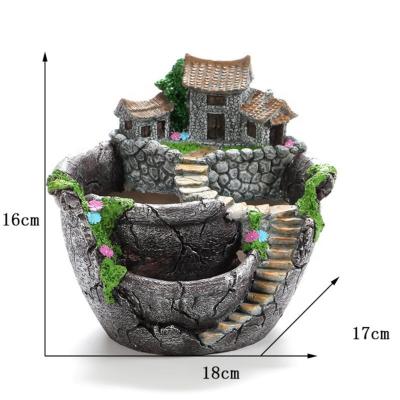 China Herb Planter Resin Flower Pots Succulent Plant Traditional Chinese Bonsai Green Plants Resin Pot With A Hole for sale