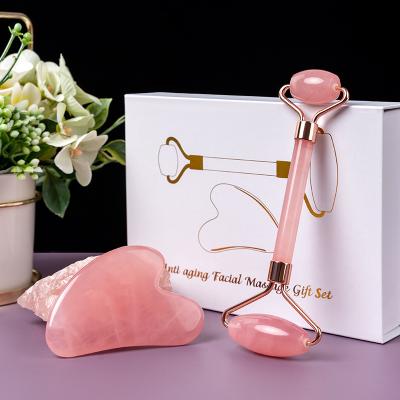 China Hot Selling Gold Shelf Whitening Rose Natural Quartz Facial Massager Jade Roller For Face for sale