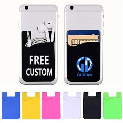 China Portable Cheap Cost Custom Logo Card Holder Pocket Sticky Phone Silicone ID Credit Card Holder for sale