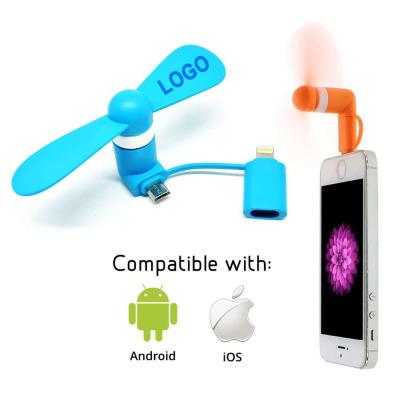 China Promotion Gifts Custom Logo 2 in 1 Mobil Phone Mini Fan Mobile Phone Fan USB Fan for iPhone and Samsung Android for sale