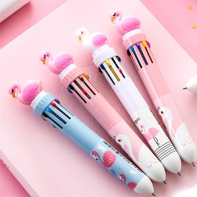 China 10 in 1 Pen Kawaii Cartoon Colors Ballpoint Pen Multicolor Flamingo 10 in 1 Pen Multicolor for sale