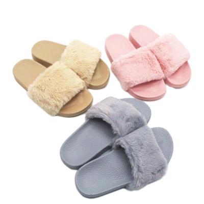 China 2018 Anti-odor winter women hot sale fuury plush slips slippers fur house slippers for sale