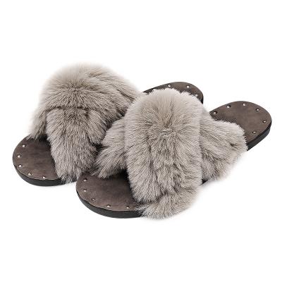 China Faux Hairy Cross Fur Anti-Smell Women Winter Slippers Upper Slippers Slippers For Women Outside Slides Inside for sale