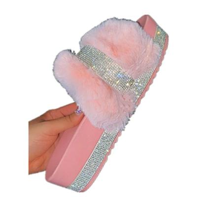 China 2020 Hot Selling Anti-odor Women's Wholesale Women's Slipper Sandals Bling Bling Hairy Slippers Glitter Slides With Diamond For Women for sale