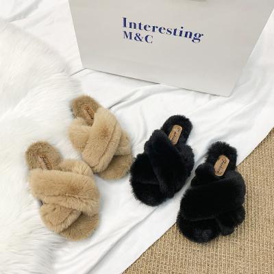 China Anti-odor Women Soft Plush Winter Custom House Warm Flat Indoor Outdoor Slippers for sale