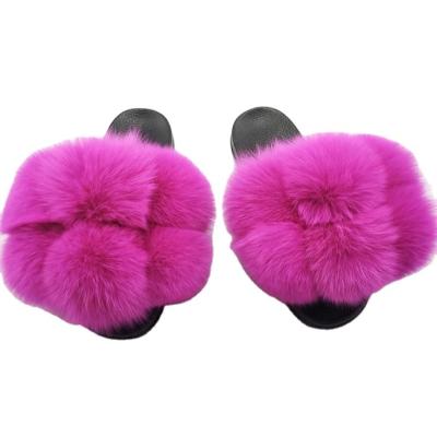 China 2021 New Arrival Anti-Smell Logo Colors Real Fox Fur Custom Made Slippers For Women Ladies Sandals Slippers Shoes Indoor Home for sale