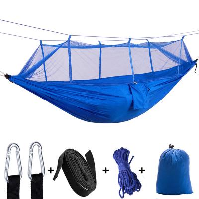 China Lightweight Camping Hammock with Bug Net with Tree Straps and Carabiners, Easy Assembly, Handheld Portable Parachute Nylon Hammock for sale