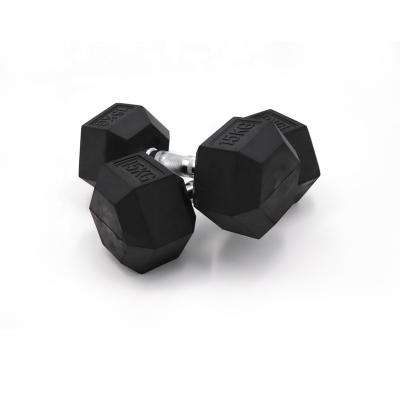 China /Anti Slip - Black And Silver 15 Kg Hex Roll Dumbbell Set Gym Power Training Equipment for sale