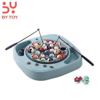 China Water tool spray children's fun cute toy plastic cartoon fishing 24 big fish and small fish rotating light music juguet for sale