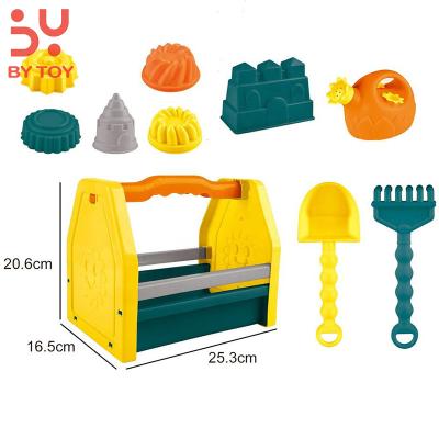 China Summer Plastic Children's Beach Play Sand Toy Fun Cartoon Building Blocks Plastic Shovel Watering Can 10 Piece Set for sale