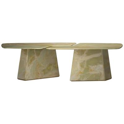 China High Quality Nordic Design Modern Oval Marble (Height) Adjustable Tables Furniture Design Onyx Dining Table Green Marble Top Set for sale