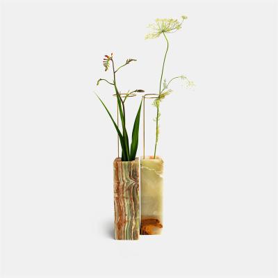 China Modern Designs Art Deco Customized Sizes Natural Luxury Marble and Onyx Stone Flower Perfect Posture Vases for Home Decor for sale