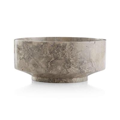 China Hot Sale Custom Made High Quality Natural Stone Logo Viable Gray Marble Serving Fruit Bowl For Kitchen Tableware for sale