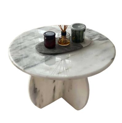 China (Size) Nordic natural stone adjustable round marble coffee table living room handmade travertine marble coffee table for sale