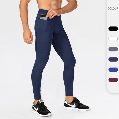 China Custom Logo Antibacterial Training Gym Pants Running Tights Mens Compression Pants Pocket for sale