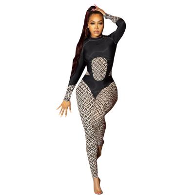 China QUICK DRY custom apparel drop logo print stretch long sleeve jumpsuit sporty casual women one piece overalls for sale