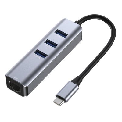 China USB3.0 High Speed ​​Type C to USB 3.0 Hub Station with Gigabit Ethernet 3 USB Ports Hub for Macbook for Switch for sale