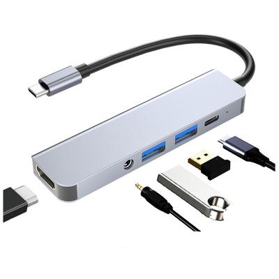 China High Speed ​​USB3.0 5 in 1 Type C Hub with 4K USB C to HD TV 100W PD Charging USB 3.0 Left Audio Left Hub Adapter for sale