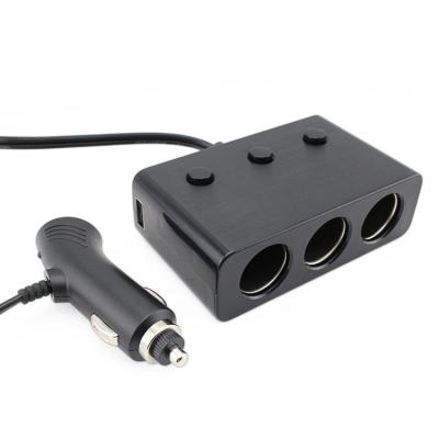 China Charger Adapter OEM Dual Usb 3 Way Car Cigarette Lighter Plug With Separate Switch Design for sale