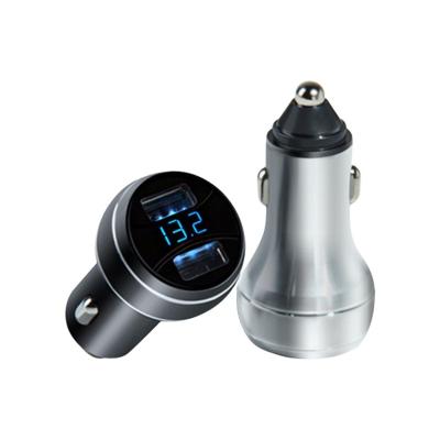 China Mobile Phone Car Cigarette Lighter 12V/24V Metal Dual USB Car Charger Adapter with LED Voltage Display for sale