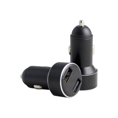 China Mobile Phone Mini All Metal Dual USB 5V 2.4A Car Charger with Voltage and Current Display for sale