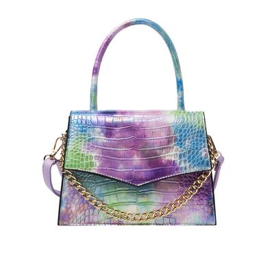 China Fashion Tie-Dye Gradient Rainbow Bag Small Square Texture Portable Messenger Bag for sale