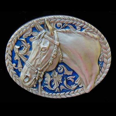 China Custom Metal Religious Large Die Casting Belt Buckle Horse Head Logo Belt Buckle for sale