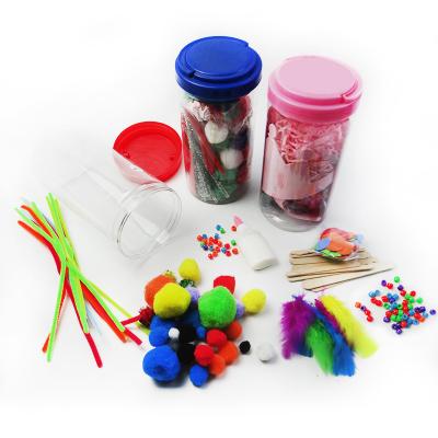 China Develop kids intelligence kids arts and crafts plastic tub DIY assortment essential pom pom beads buttons sequin pom poms chenille paper stems for sale