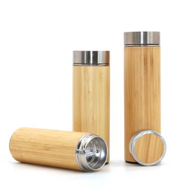 China Sustainable Grain 16Ounce Vacuum Insulation Technology Bamboo Stainless Steel Water Bottle for sale