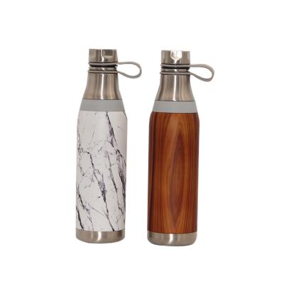 China Sustainable 350ML Stainless Steel Vacuum Bottle Natural Wooden Thermos Bottle 2 in 1 Water Bottle for sale