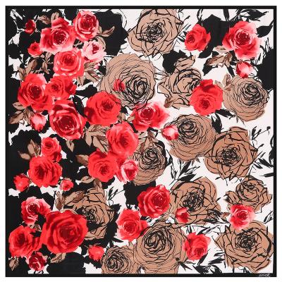 China Rose Design Square Satin Scarf 130x130cm Digital Printing Wholesale Hijab Silk Scarf for sale