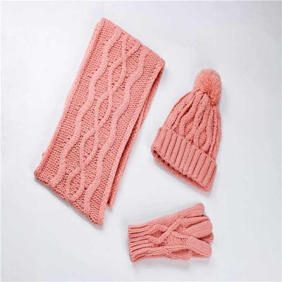 China Jacquard Knitted Cozy Warm Child's Winter Hat Glove Scarf Set for sale