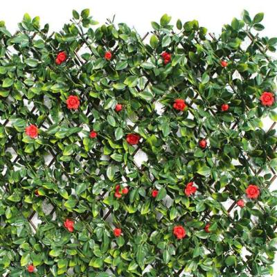 China Easily Compiled Special Design Mounted Rattan With Safflower Artificial Flower Wicker Willow Trellis Fence for sale