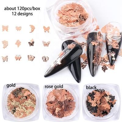 China Easy Apply Mixed Thin Mixed Nail Glitter Metal Goldbutterfly Maple Leaf Nail Art Decoration for sale